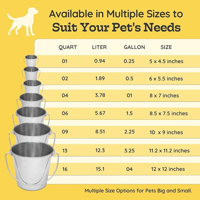 9 quart Heavy Duty Stainless Steel Round Bucket with Handle | 2.25 gal Sturdy Food & Water Bowl for XL Dog Goat sheep Horse & Livestock | Fits kennel Crate Farm | Hanging Utility Pet Pail