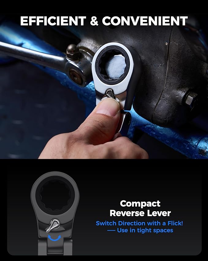 toolant 12pcs Metirc Ratcheting Wrench Set, Flex-Head Ratchet Combination Wrench Sets with Switch Design, 8-19mm, 90-Tooth and 4° Swing, 12PCS with Storage Tray