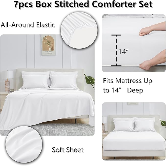 CozyLux Full Size Comforter Sets White - 7 Pieces Bed in a Bag Full, Oeko-Tex Certified Bed Set, All Season Soft Bedding Set with Down Alternative Comforter, Sheets, Pillowcases & Pillow Shams