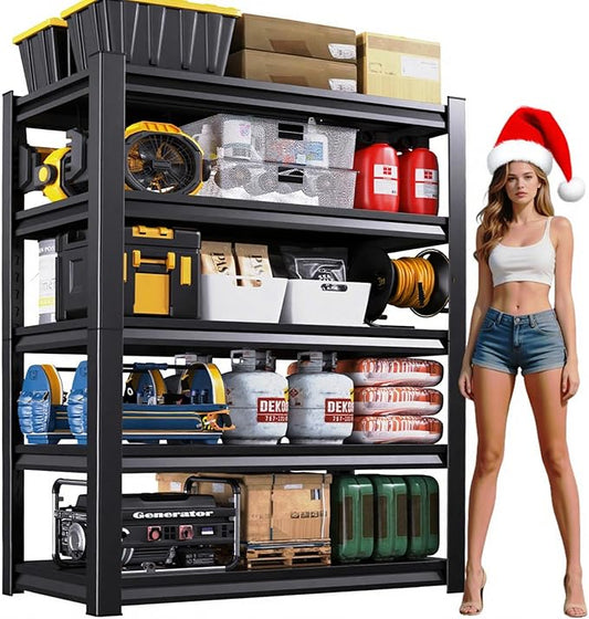 72''H Garage Shelving Heavy Duty 5-Tier Adjustable Storage Shelves Unit,3000 LBS Metal Utility Rack Shelf for Industries, Warehouses, Basement,Black (72''H x 36''W x 16''D)