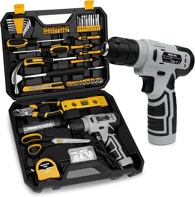 139-Piece Tool Set - Tool Kit with 8V Cordless Drill Driver in ToolBox Storage Case, General Household Drill Set for Home Repairs, Handyman, DIY Projects