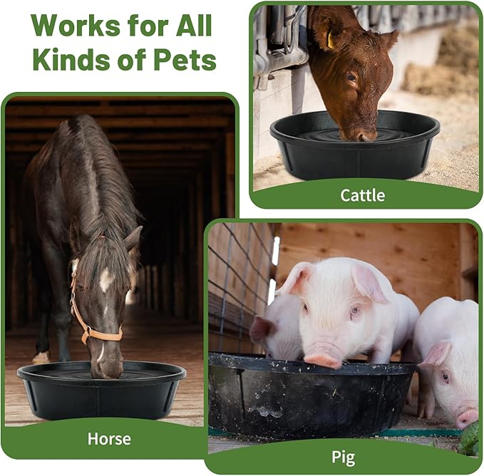 3Pcs Rubber Feed Pan,12 Quart / 3 Gallon Large Horse Feed Bucket Chicken Dust Bath Tub Rubbers Tub Livestock Pan Dog Bowl Rubber Horse Feeder for Pig Goat Chicken Farm Animal Feeding