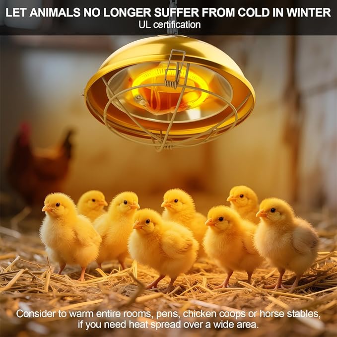 Heat Lamp for Chicken Coop, 300 Wattschicken coop heater with Adjust 2 Mode temperature &Hanging Height, Waterproof,ForIndoor & Outdoor Used, Suitable for Amphibians,Chick, Duck,Pets (300W)