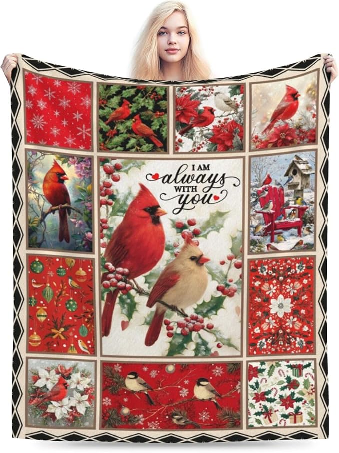 Cardinal Throw Blanket Christmas Cardinals Flannel Blankets Red Birds Plush Super Soft Cozy Warm Decor Gifts for Boys Girls Kids Adults Men Women 60" x 80"