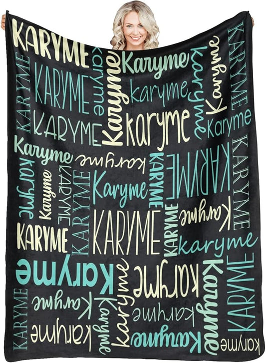 Personalized Blankets with Names Baby Gifts for Girls Boys Custom Soft Fleece and Sherpa Name Blanket for Kids and Adults Birthday for Daughter Son Granddaughter Grandson (Black)