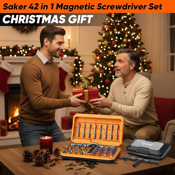 Saker 42 in 1 Magnetic Screwdriver Set, Multi Bit Ratchet Screwdriver Set with T Handle & Storage Case for Furniture, Computer, Bicycle, Electronic Repair and DIY Gifts Orange
