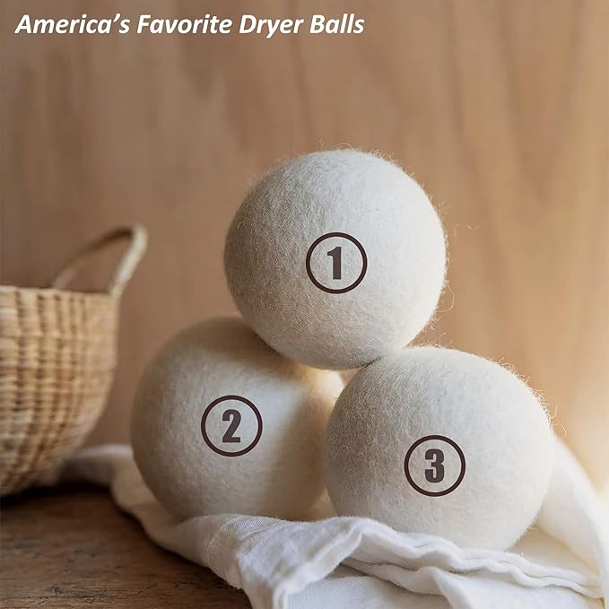 Wool Dryer Balls Laundry, L(2.3") 12 Pack, Premium Fabric Softener Ball, Reusable, Anti Static, Chemical Free Natural Wool Balls for Dryer, Laundry Dryer Balls – 100% New Zealand Wool