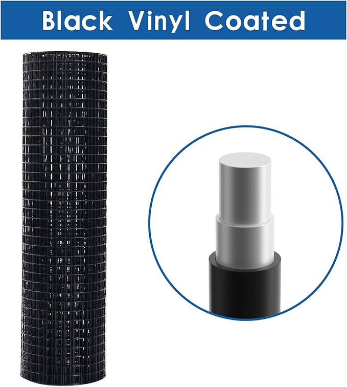 48'' x 50' 1/2inch Hardware Cloth 19 Gauge Black Vinyl Coated Welded Fence Mesh for Home and Garden Fence and Home Improvement Project