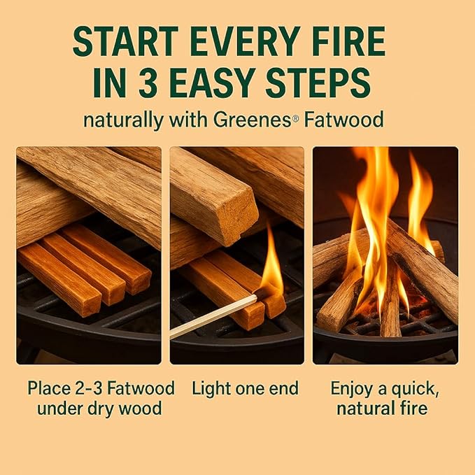 Greenes Fence Fatwood Fire Starter – 50 lb Box – 100% Natural Resin Pine Kindling – Chemical-Free All-Weather for Fireplaces, Campfires, Wood Stoves & Grills