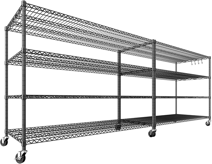 PrimeZone 60" W x 24" D x 76" H Heavy Duty Wire Storage Shelves with Wheels, 4 Tier Adjustable NSF Certified Garage Shelving Unit, Rolling Metal Organizer Shelf Rack for Warehouse, Pantry, 2 Packs
