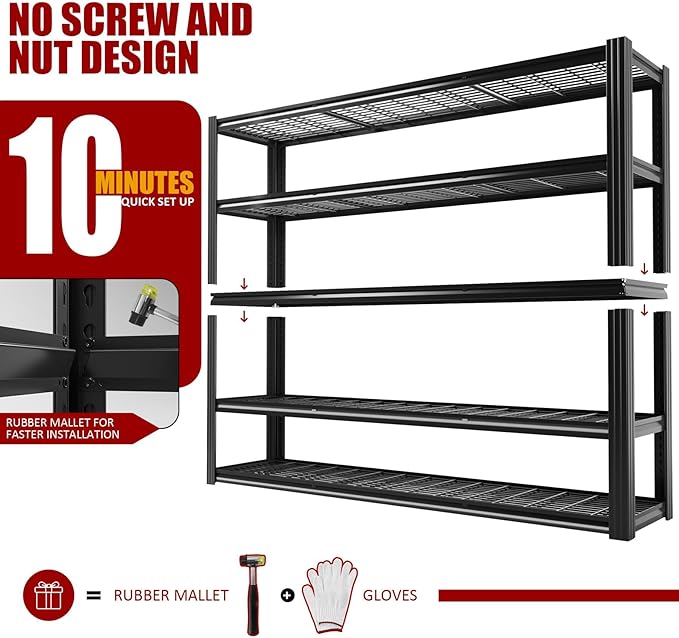 60" W x 72" H x 24" D Garage Shelving Heavy Duty,5 Tier Adjustable Metal Shelves Storage Rack,3030 LBS Large Industrial Shelving Unit for Basement,Warehouse,Garage Organization