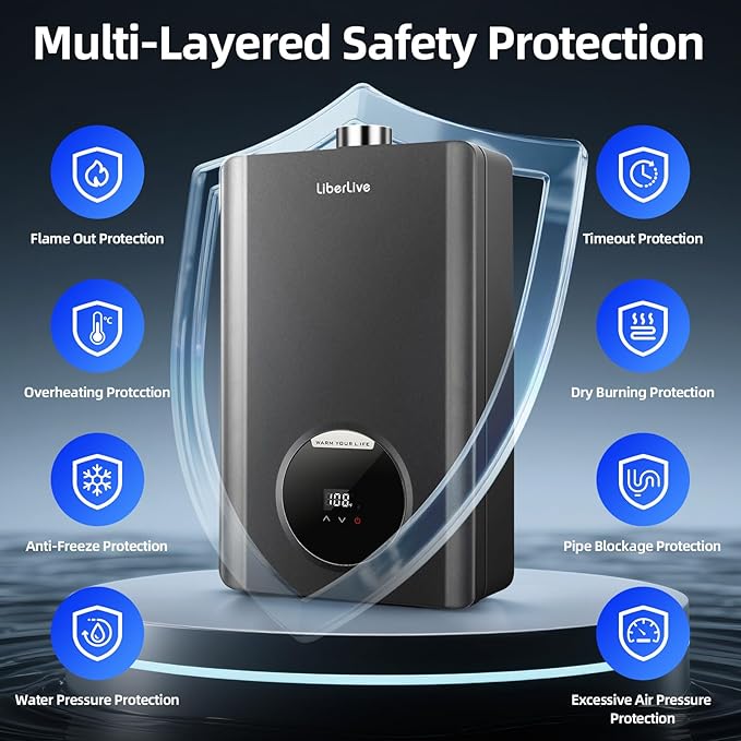 Propane Gas Tankless Water Heater, Indoor Max 4.2 GPM, 102,000 BTU On Demand Instant Hot Water Heater Propane Gas with LED Temperature Control Panel, 1/2" NPT Connector Size, CSA Certified, Gray