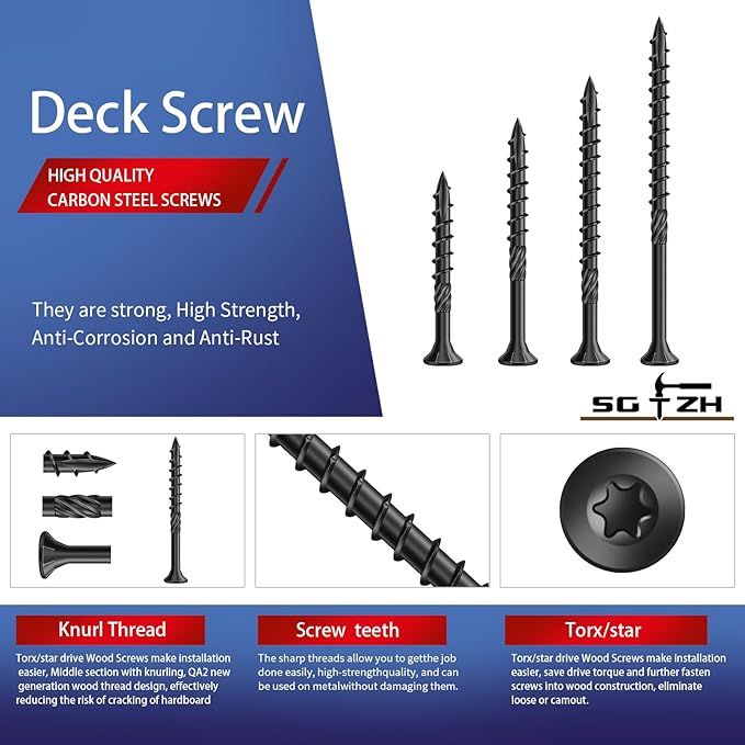 #8 x 1 Inch Deck Screws (1410Pcs) 6lb. Carbon Steel, Black, Flat Head, Rust Resistant epoxy Coated, with T25 Star Bit