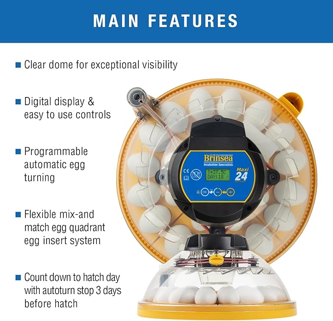 Brinsea Maxi 24 Advance Egg Incubator with Automatic Egg Turning and Temperature Control for Hatching 24 Chicken, Duck, or Other Eggs,- Optimal Flexibility with Mix & Match Sizes