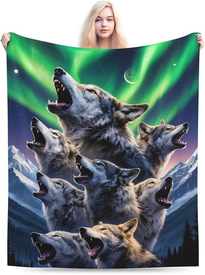 Wolf Blanket, Soft Plush Fleece Animal Throw Blanket - Cozy Warm Stuffed Blankets Bedding Wolf Gifts for Women Girls Kids Adults 60"X80"