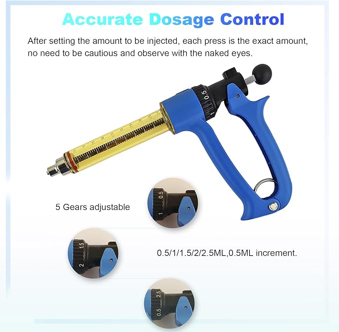 25ML Semi-automatic Livestock Syringe, Adjustable Continuous Repeating Cattle Vaccine Luer Lock Syringe for Cow Goat Sheep Pig