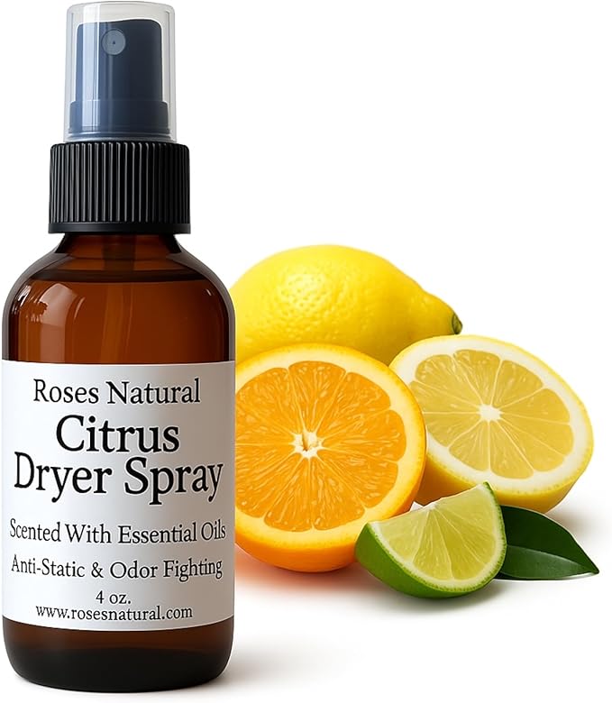 Natural Dryer Ball Spray, 4 oz, Patchouli, Lavender,Essential Oil Laundry Refresher, Fabric Freshener for Clothes, Linens & Wool, Anti-Static & Odor Neutralizer, Made in the USA (Citrus)