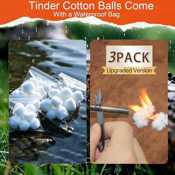 Magnesium Fire Starter with Striker, High Temp Magnesium Rod, Ferro Rod Fire Starter Survival Tool with Waterproof Tinder and Steel Fire Striker for Camping, Hiking and Emergency