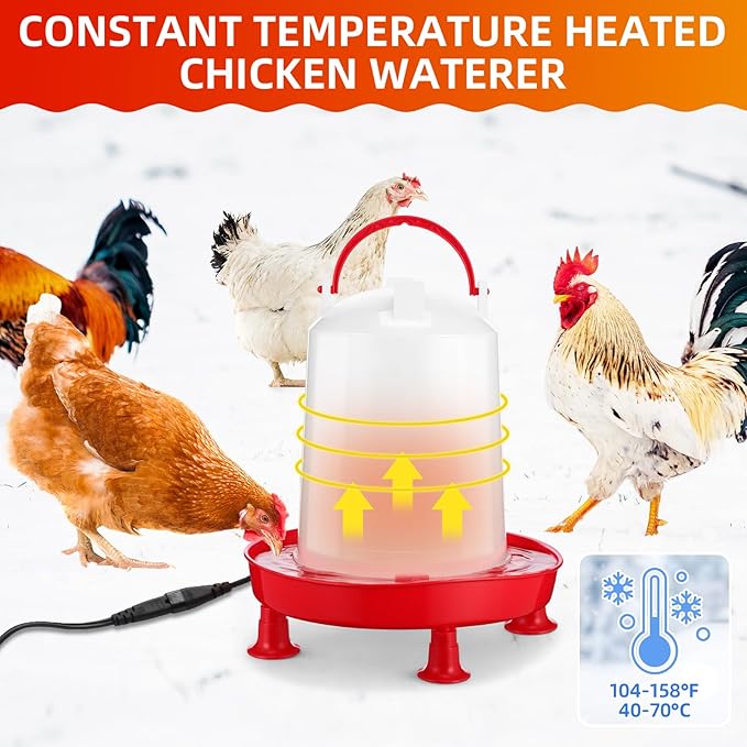 4 Pcs Heated Chicken Waterer for Winter, Poultry Feeder, Poultry Heated Constant Temperature Fountain with Leg Support for Chicken Coop Chicks Birds(3l)