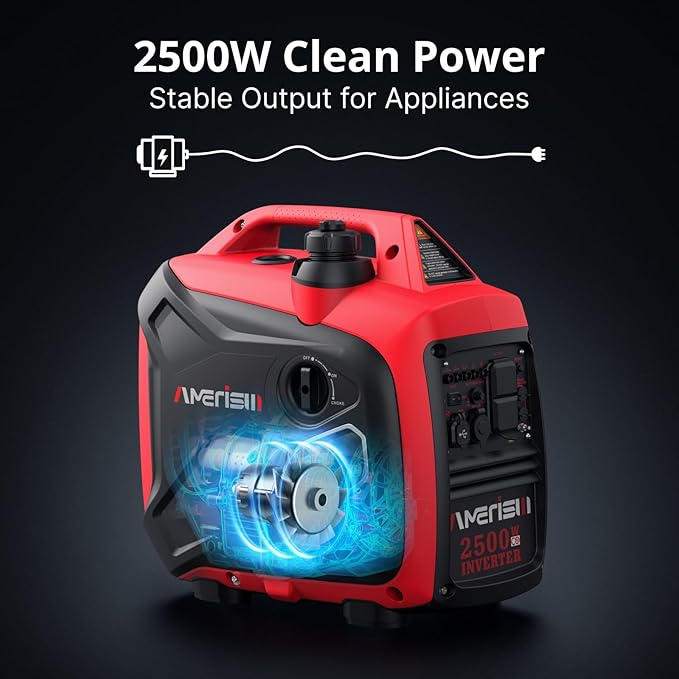 Portable Inverter Generator 2500W Gas Powered, Long Runtime Gas Generator for Home Backup, Emergency, Camping, EPA Compliant 2025 Version