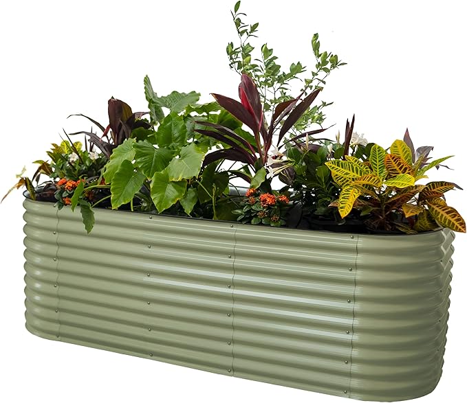 32" Extra Tall Raised Garden Bed Kits, 4 x 8 x 2.7ft Raised Planter Box Outdoor, 2.5 x 9.5 x 2.7ft Deep Root 10 in 1 Modular Metal Raised Beds for Gardening Vegetables Flowers Fruits - Olive Green