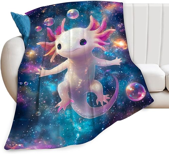 Axolotl Blanket Gifts for Girls Boys Soft Warm Plush Cute Kawaii Axolotl Animal Galaxy Throw Blanket Flannel Fleece Fuzzy Salamander Blanket for Kids Lover Bed Couch Living Room Decor 60"X50"
