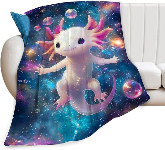 Axolotl Blanket Gifts for Girls Boys Soft Warm Plush Cute Kawaii Axolotl Animal Galaxy Throw Blanket Flannel Fleece Fuzzy Salamander Blanket for Kids Lover Bed Couch Living Room Decor 60"X50"