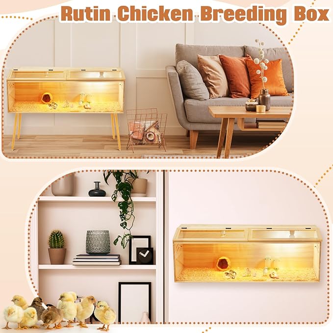 47 x 16 x 16 in Brooder Box for Chicken Quails Stand Sliding Door, Bulb Set and Feeder, Indoor Chicks Coop Brooder Box Kit, for Ducks, Hamsters, Lizards, Mice, Rat(Table Legs, Wooden)