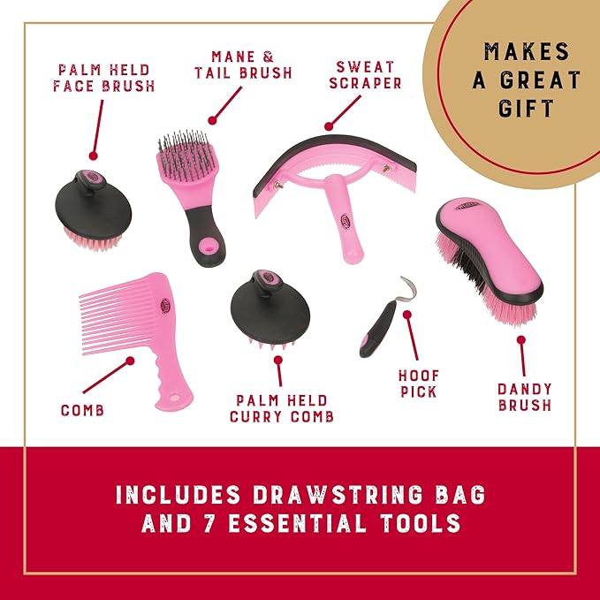 Weaver Leather Horse Grooming Kit, 7-Piece Brush Set with Organizer Tote Bag, Equine Care, Horse Tack Room Equipment, Grooming Supplies