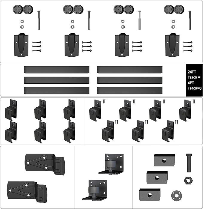 24FT Heavy Duty Box Rail Exterior Sliding Barn Door Hardware Kit, 450 lbs Capacity, Black Powder Coated Finish,Kit for Outdoor,Fit MAX 2 X Door Width 144in