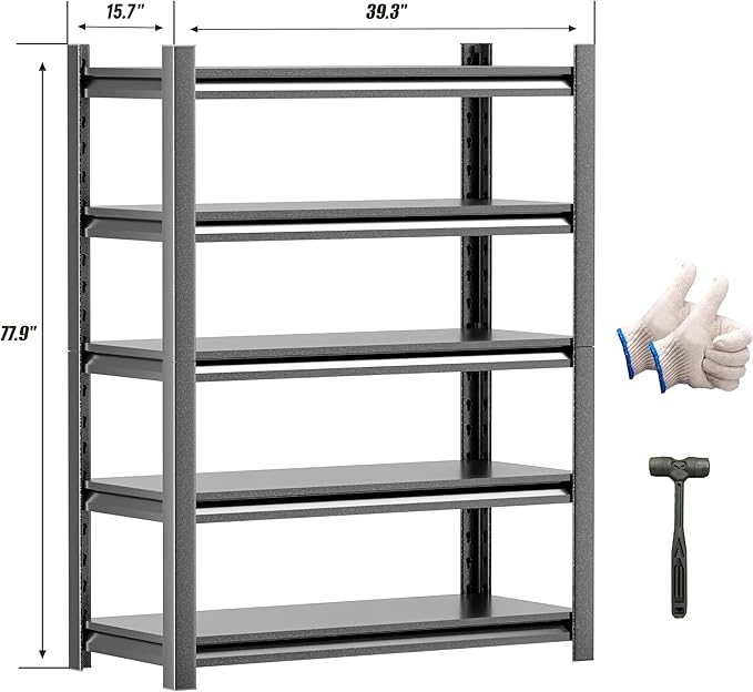 Heavy Duty Garage Shelving,78" Hx39 Wx16 D 5-Tier Storage Shelves,3000 lbs Capacity,Easy Assembly Adjustable Stainless Metal Shelf,Suitable for Garage Basement Office Farmhouse etc（2pcs）