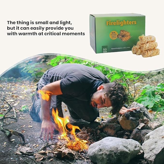 GEEKHOM 50-Piece Wax Fire Starters: All-Weather Natural Firelighters for Grill, Wood Stove, Pizza Oven & Campfire, Eco-Friendly