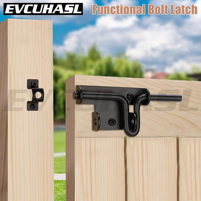 Slide Bolt Gate Latch with Padlock Hole, Heavy Duty Sliding Bolt Door Lock Hardware for Wooden Fence, Shed Gates, Barn Doors, Backyard Gate, Bolt Latch with Black Finish, 3 Pack