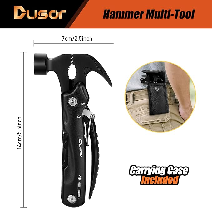 Dusor Gifts for Men 12 in 1 Hammer Multitool, Stocking Stuffers for Men, White Elephant Gifts for Adults, Gift for Dad Who Have Everything, Mens Gift for Christmas, Cool Gadgets for Boyfriend Husband