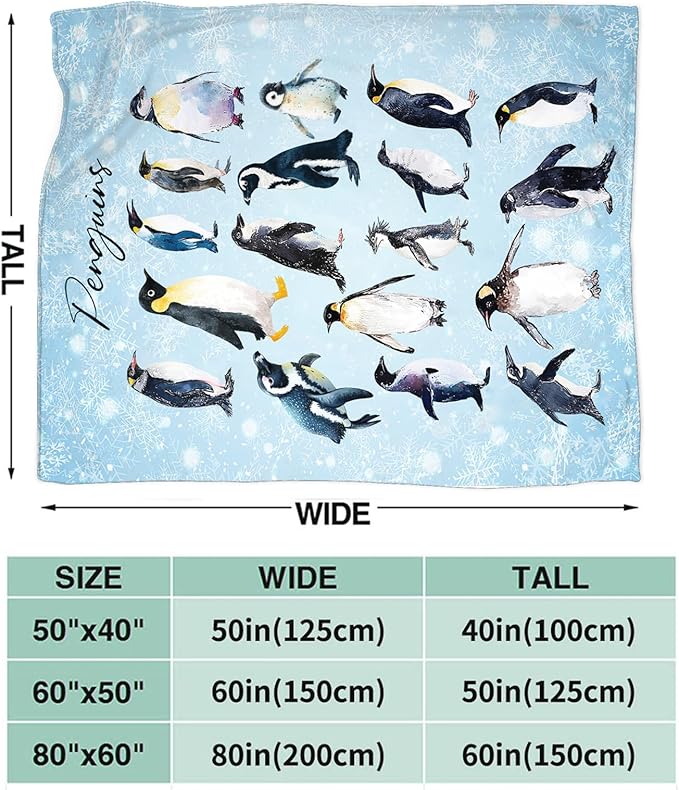 Penguin Blanket Gifts for Girls Boys Penguins Throw Blankets Cozy Plush Fleece Flannel Fuzzy for Women Men Decor 50"X40"