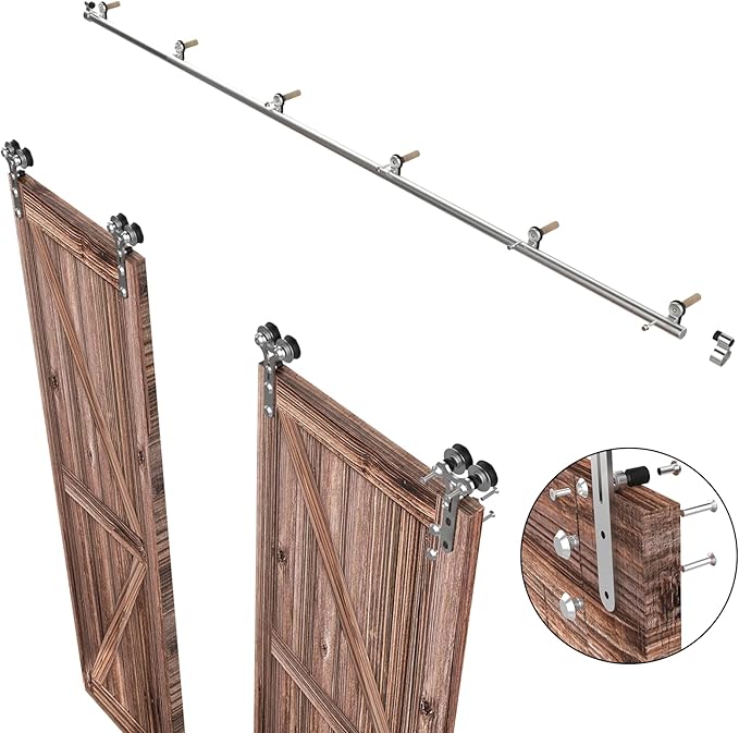 TSMST 16FT Sliding Barn Door Hardware Kit, Top Mount Stainless Steel Heavy Duty Sturdy Barn Door Track for Double Wood Door, Slide Smoothly Quietly (Y Style)