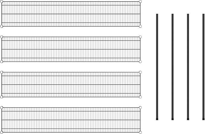 Commercial NSF Listed Black Epoxy Stationary Wire Shelving Kit 14" x 72" x 54", with 4 Shelves Perfect for Warehouse, Walk-in Refrigerator, Freezer, Grocery Store, Restaurant, Dishroom