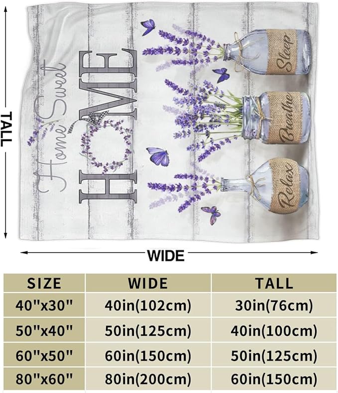 Farmhouse Floral Blanket for Women Girls Ultra Soft Cozy Lavender Flower Throw Blanket Fleece Fuzzy Plush Bedding Blanket Purple Flower Gifts for Women Girls Kids Adults Couch Sofa 80"x60"