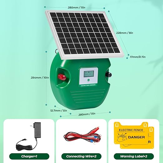 CURECURE Solar Electric Fence Charger with 8100mAh Lithium Battery, 10W Solar Panel, Easy Installation, 6 Miles Range, 1.5 Joules, LED Display, Use for Livestock, Pet, Farm, Garden