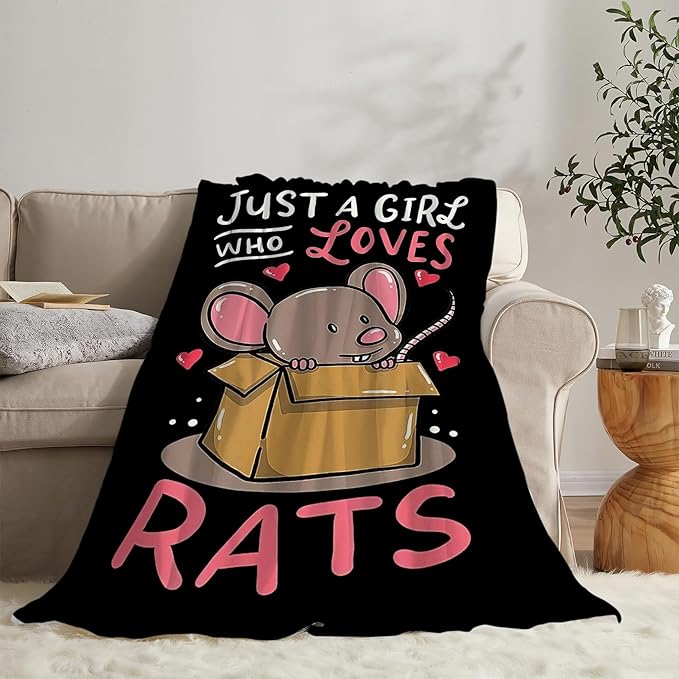 Mouse Rat Blanket Super Cozy Soft Mouse Rat Animal Stuff Decor Throw Blanket Warm Plush Fluffy Just a Girl Who Loves Rats Lightweight Fleece Flannel Gifts Blankets for Kids Adults 50"x40"