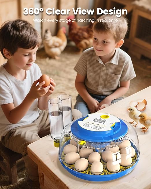 Incubators for Hatching Eggs, 18 Eggs Incubators with Egg Candler Automatic Egg Turner, Temperature & Humidity Control, Full Viewing for Chicken, Duck, Quail, Goose, Parrot and Pigeon