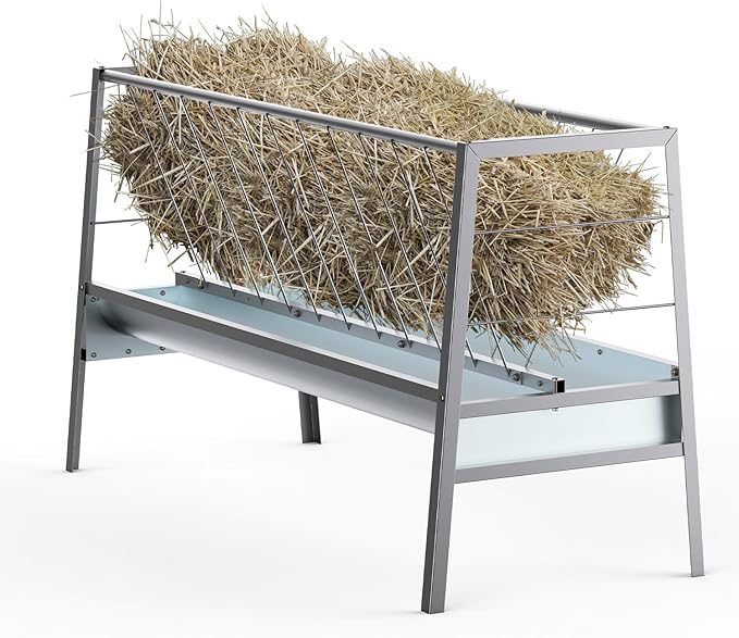 5 Ft Pasture Feeder, 77 Gallon Capacity Livestock Feeder with Deeper Feeding Pan, All Steel Frame, Easy to Assemble and Carry, Feeding Goats, Sheep and Miniature Horses, for Farms, Sheep Sheds