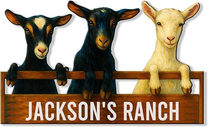 Personalized Goat Metal Sign, Custom Farm Animal Sign for Porch Fence Yard – Home Decor Gift for Goat Owner, Farmer, Homesteaders, Birthday or Housewarming Gift