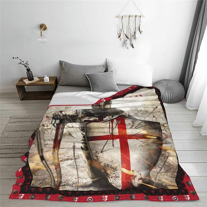 Knights Templar Blanket Templar Throw Blanket Soft Fleece Flannel Bedding Crusader Warrior Gifts for Men Boys Women Girls Lovers Adults Stuff Plush for Couch Sofa Bed Room Decor 50"X60"
