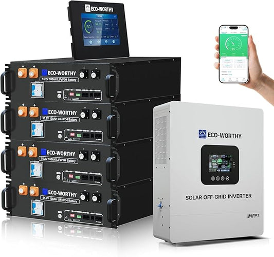 ECO-WORTHY Home Power Station Backup Power,20480Wh LiFePO4 Battery Support Communication,Bluetooth and WiFi,AC 5000W Inverter,Battery Monitor,for Home Backup,Emergency,Solar System Components