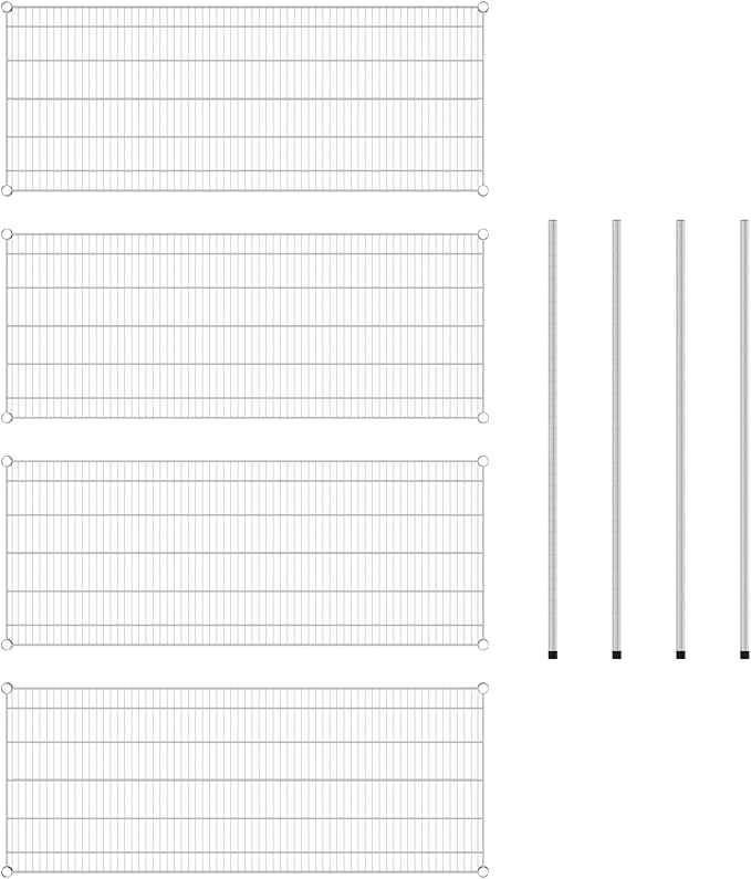 Commercial NSF Listed Chrome Stationary Wire Shelving Kit 24" x 60" x 54", with 4 Shelves Perfect for Warehouse, Walk-in Refrigerator, Freezer, Grocery Store, Restaurant, Dishroom