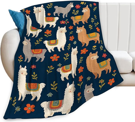 Llama Blanket, Alpaca Throw Blanket, Flower Gifts Blankets Stuff Fleece Flannel Plush for Girls Women Men Boys Lovers Adults Soft Bedding Gift for Sofa Bed Office Home Decor 60"x50"