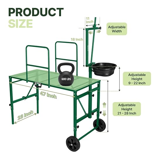 Goat Stand with Adjustable Headpiece & Legs, Goat Milking Stand with Feeder, Rails & Wheels, Stanchion for Grooming & Hoof Trimming, Sheep Stand for Shearing Heavy-Duty Steel Platform, Green