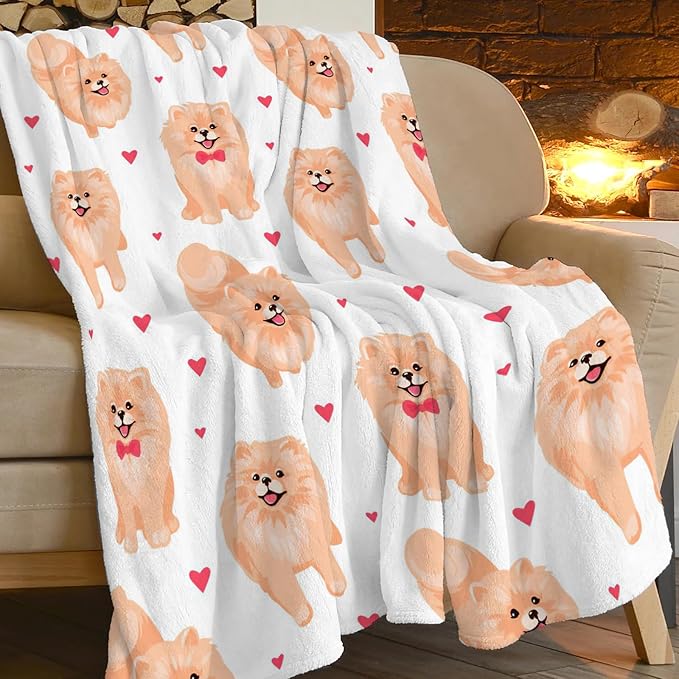 Pomeranian Blanket Super Cozy Soft Pomeranian Throw Blanket Warm Plush Fluffy Pomeranian Dog Stuff Gifts for Women Girls Fleece Flannel Gift Blankets for Kids Adults 80"X60"