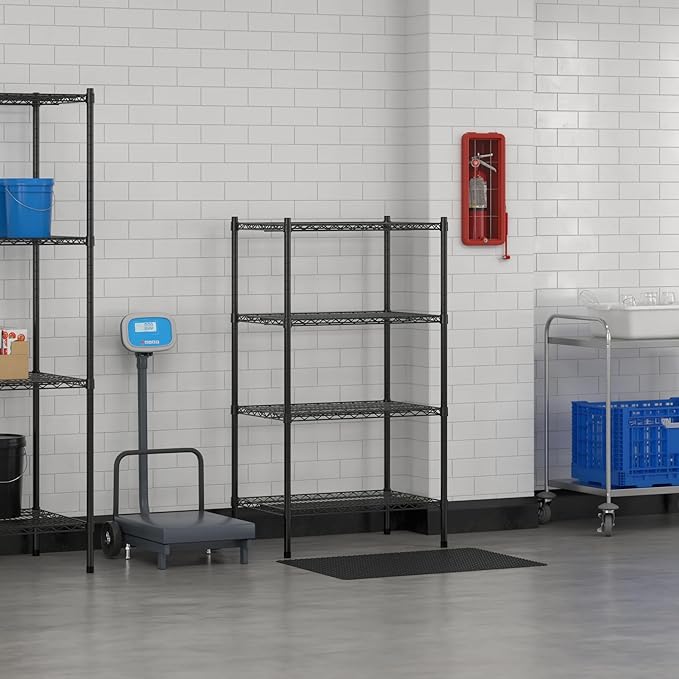 Commercial NSF Listed Black Epoxy Stationary Wire Shelving Kit 21" x 30" x 54", with 4 Shelves Perfect for Warehouse, Walk-in Refrigerator, Freezer, Grocery Store, Restaurant, Dishroom